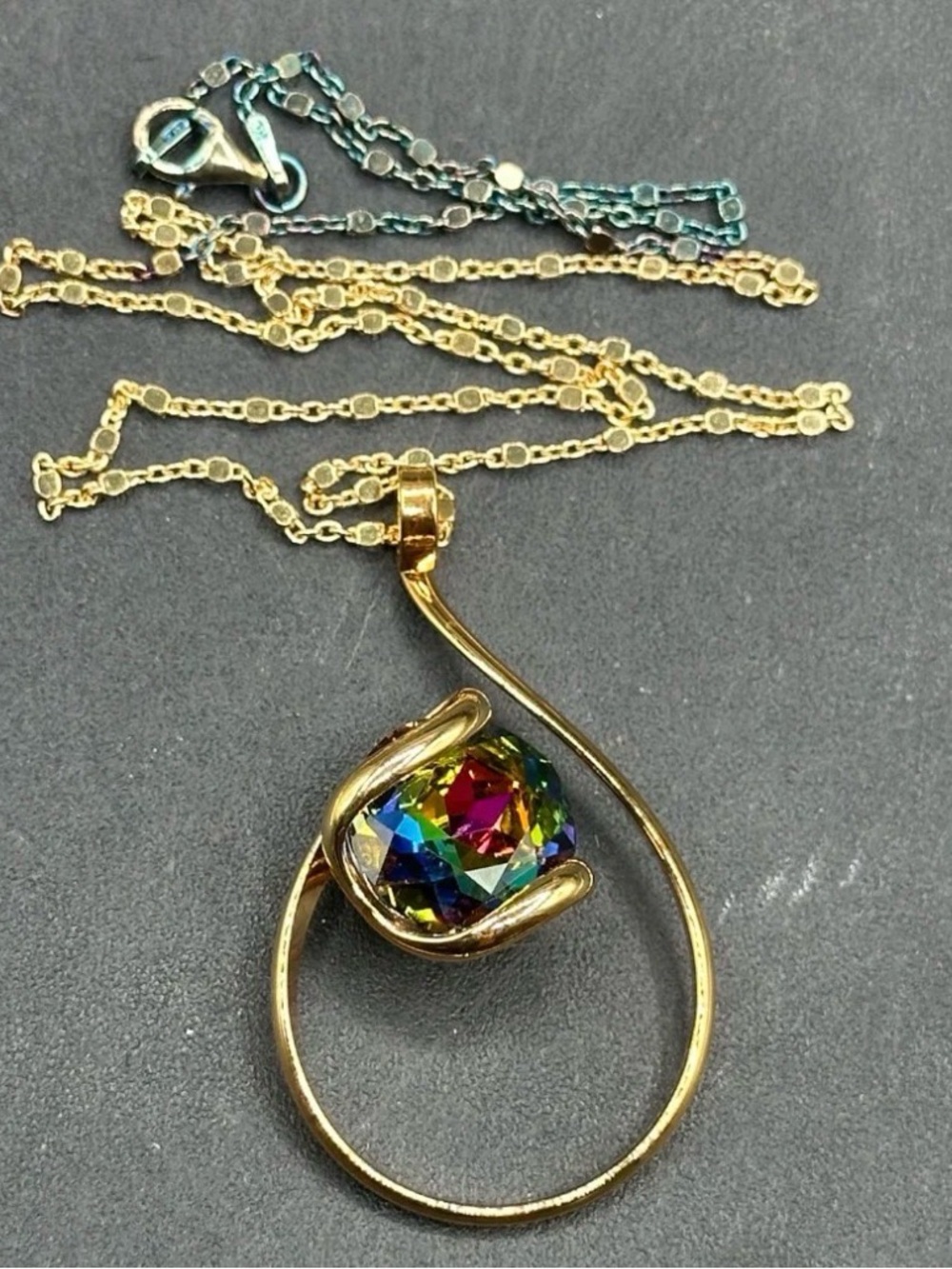 Andrea Marazzini Italian 925 Silver Two-Tone Swarovski Rainbow Crystal Necklace
